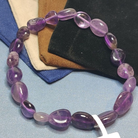 Dark Amethyst stretch nugget bracelet natural stone w/Free felt pouch-NB25 - Picture 1 of 8